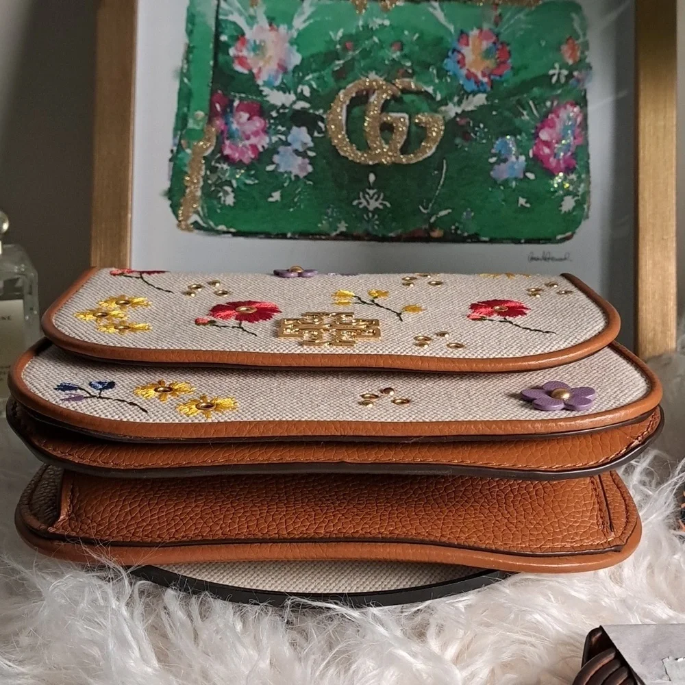 Tory Burch NWOTs Britten Floral Canvas Small Saddle Bag